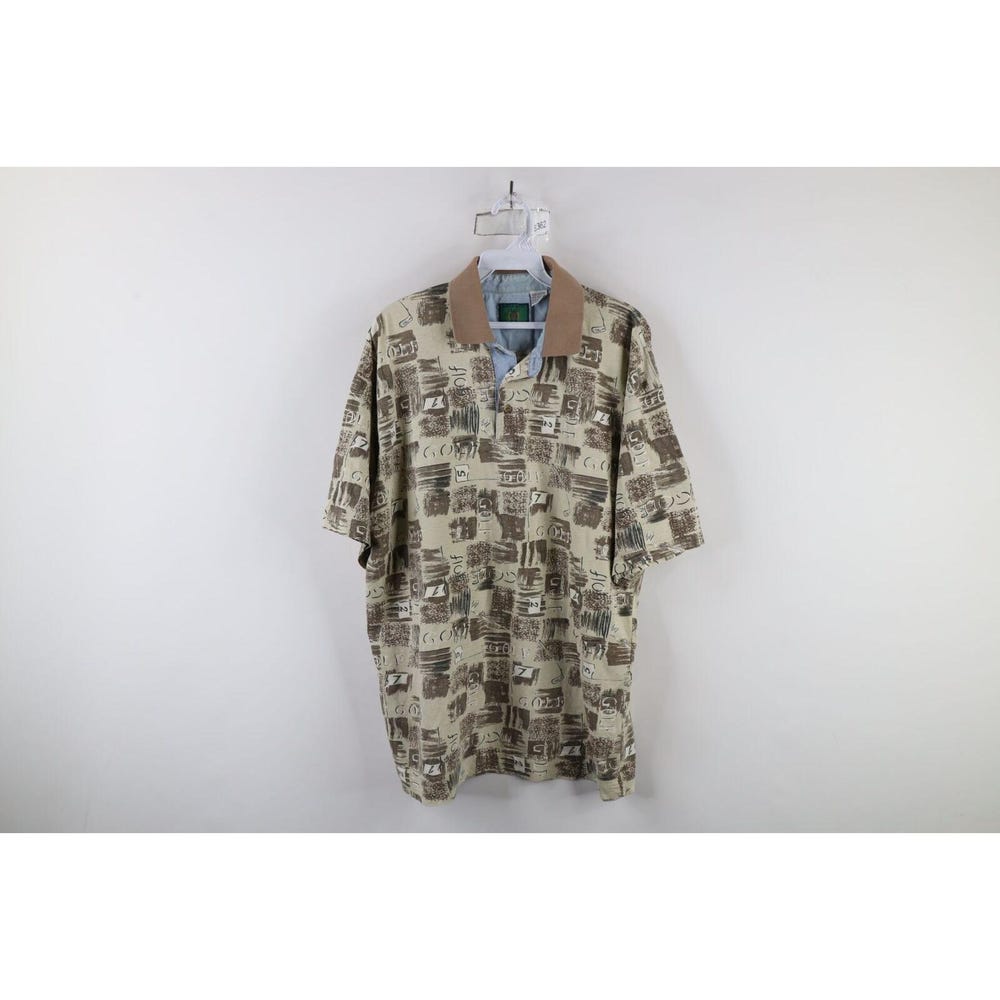 1990S Golf Polo Shirt, Vintage Polo, Vintage All Over Print Golf Polo,90S Streetwear Mens Xl Faded All Over Print Collared Golf Polo Shirt Livingtee