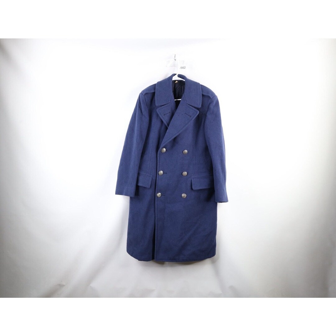 50s Korean War Mens 37R USAF Heavyweight Wool Overcoat Blue 85 28oz USA ...