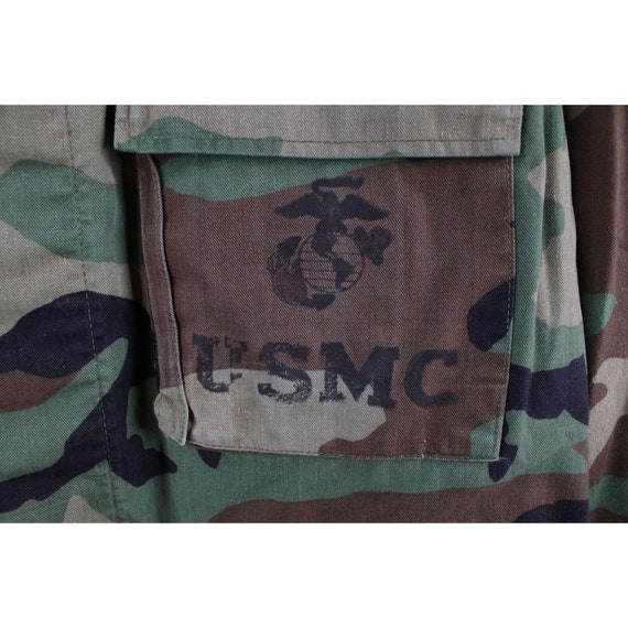 80s Mens Large Stenciled USMC Marines Woodland Ca… - image 4
