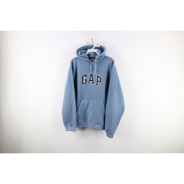 90s Gap Mens Small Distressed Spell Out Block Letter Fleece Hoodie Blue, Vintage Gap Fleece Hoodie, 1990s Gap Hoodie, 90s Fleece Sweatshirt