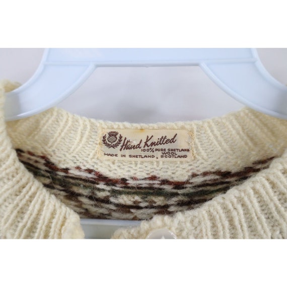 50s 60s Womens Small Hand Knit Wool Fair Isle Car… - image 5