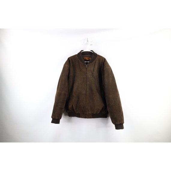 Bagywagy Adamsville Men's Suede Brown Leather Bomber Jacket - Brown - 6XL - Suede Leather