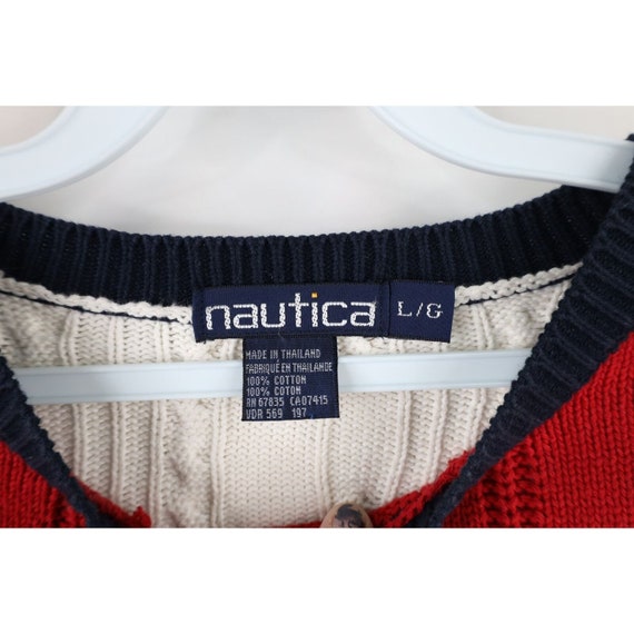 90s Nautica Mens Large Distressed Patchwork Cable… - image 6