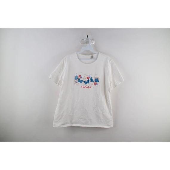 90s Streetwear Womens XL USA Flower Butterfly Sho… - image 1