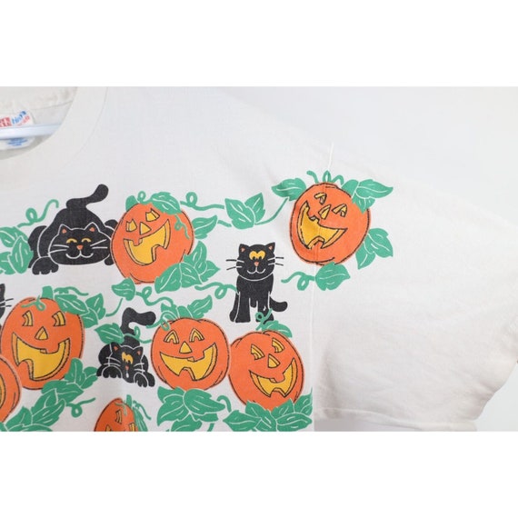 90s Womens XL Halloween Black Cat Pumpkin Short S… - image 5