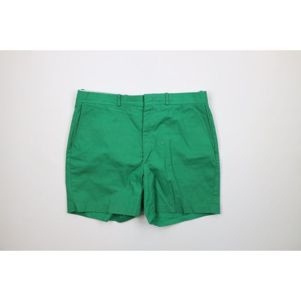 70s Streetwear Mens 36 Faded Flat Front Above Knee Chino Shorts Kelly Green, Vintage Above Knee Chino Shorts, 1970s Golf Shorts, Mens Shorts