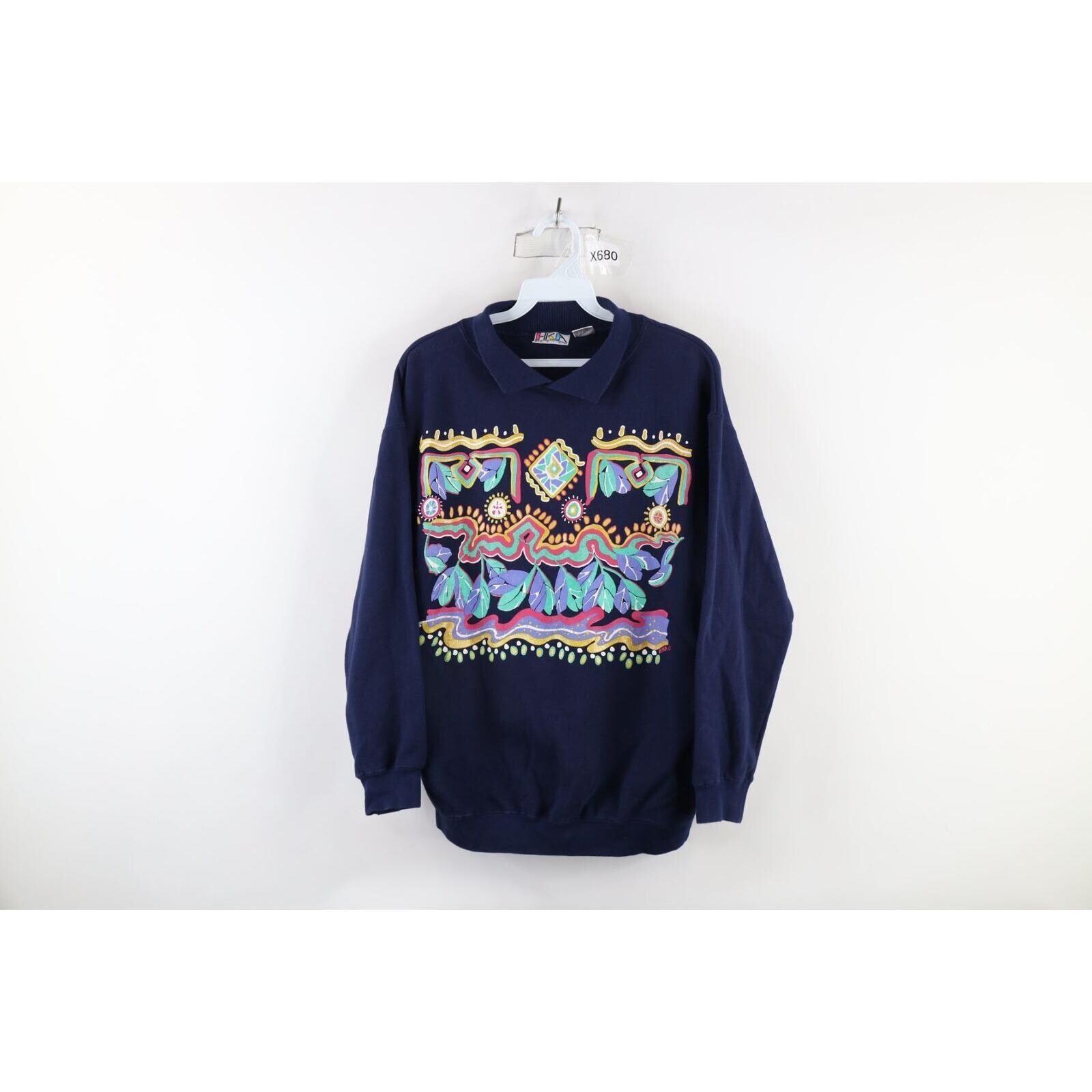 90s Streetwear Womens S Faded Abstract Southwestern Collared Sweatshirt USA, Vintage Southwestern Fiesta Sweatshirt, 1990s Collared Sweater
