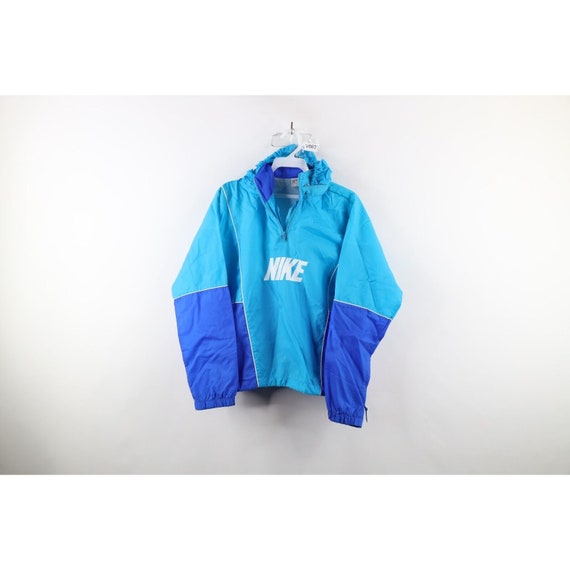90s Nike Womens Small Spell Out Block Letter Hooded Pullover Jacket Blue,  Vintage Nike Windbreaker Jacket, Womens Vintage Nike Jacket, 90s 