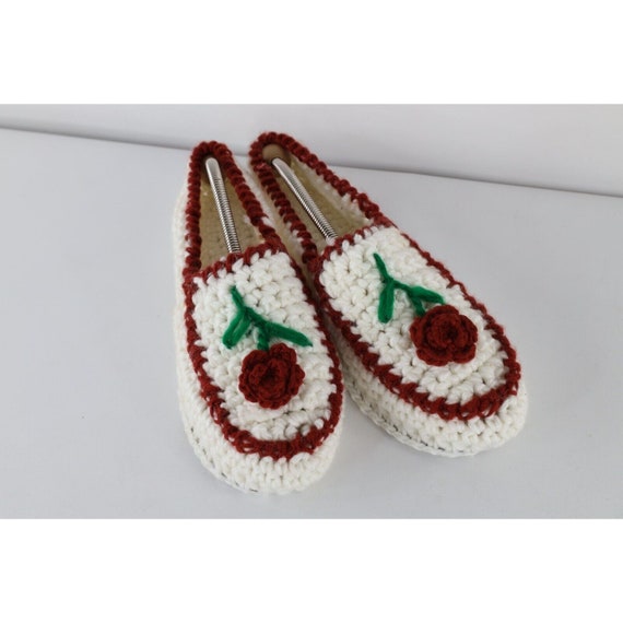 60s 70s Streetwear Womens 10 Hand Crochet Rose Fl… - image 2