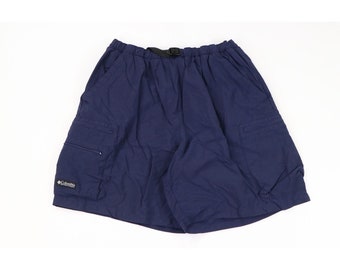 Short en nylon doublé ceinturé pour homme Columbia des années 90, Baggies bleu, short en nylon Columbia vintage, short doublé des années 1990, des années 90 au-dessus du genou