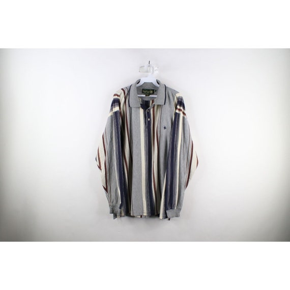 90s Streetwear Mens XL Distressed Striped Collare… - image 1
