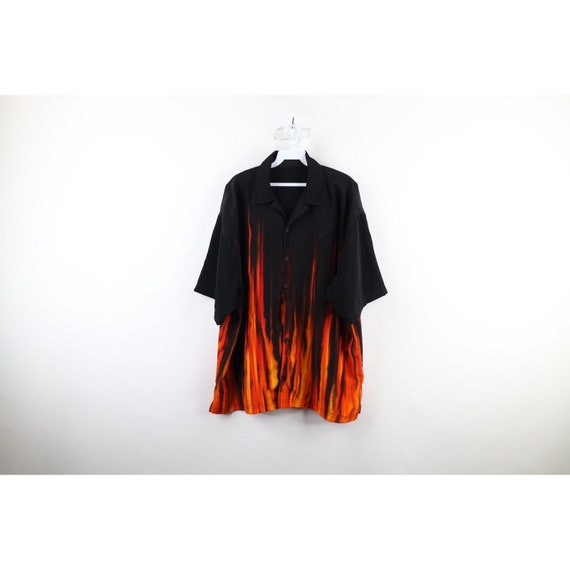 90s Streetwear Mens Size XL Baggy Fit Fire Flames… - image 1