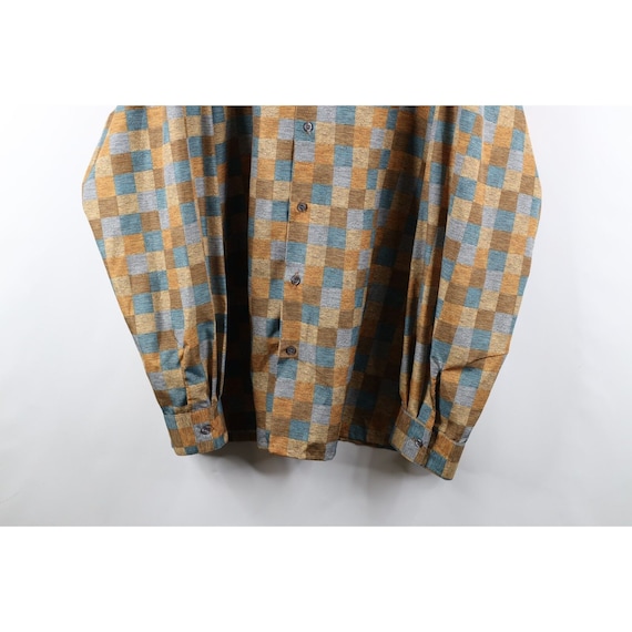 70s Streetwear Mens 2XL Checkered Collared Button… - image 3