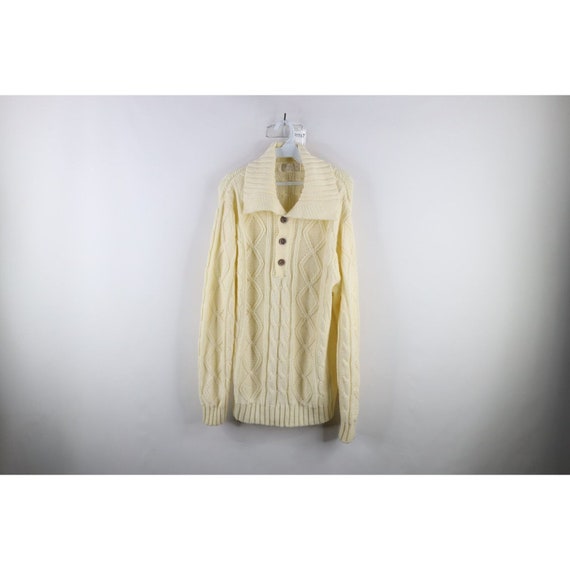 60s 70s Mens Large Chunky Donegal Cable Knit Fishe