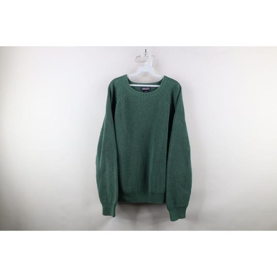 90s Lands End Mens Large Fade Blank Cotton Ribbed Knit Sweater 