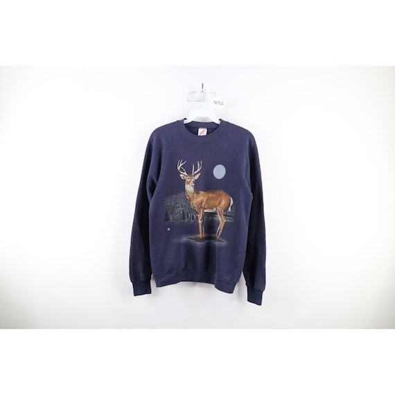 80s Womens Medium Faded Nature Deer Buck Crewneck… - image 1