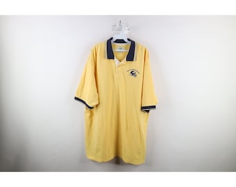 90er Jahre Herren XL Distressed Spell Out University of Michigan Football Polo, Vintage Michigan Wolverines Golf Polo, 1990er U of M Football Polo