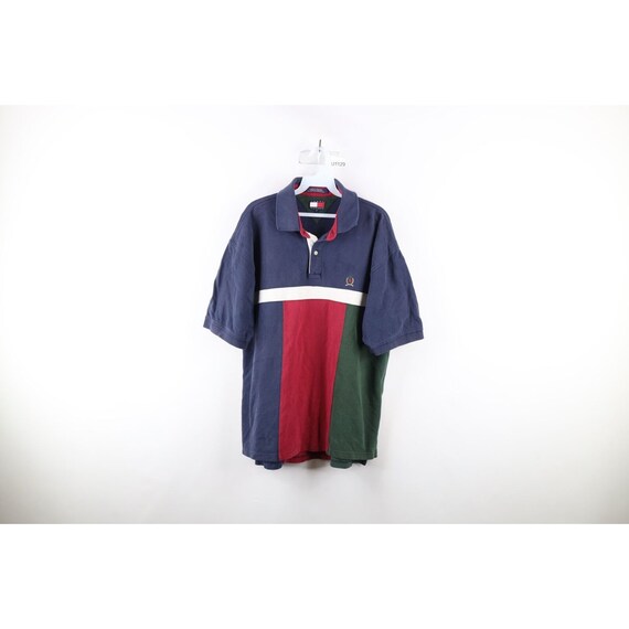 90s Tommy Hilfiger Mens XL Faded Color Block Colla