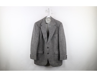 70s Mens 42R Herringbone Harris Tweed Wool 2 Button Suit Coat Blazer, Vintage Harris Tweed Wool Jacket, 1970s Tweed Blazer Suit Coat Jacket