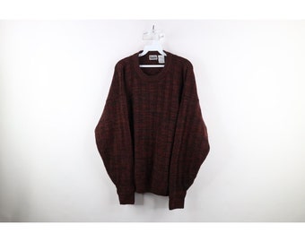 Streetwear des années 90 pour homme grand blanc pull à col rond en tricot côtelé rouge chiné, vintage pull à col rond en tricot côtelé, pull en tricot des années 1990, pull