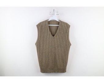 Streetwear des années 70 pour homme moyen effet vieilli laine mélangée côtelé gilet pull, gilet pull en tricot côtelé vintage, gilet pull en laine des années 1970, gilet