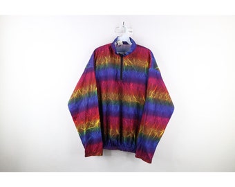 Giacca a vento pullover con mezza zip arcobaleno OSFA da donna streetwear anni '90 USA, giacca a vento vintage arcobaleno, giacca a vento pullover anni '90