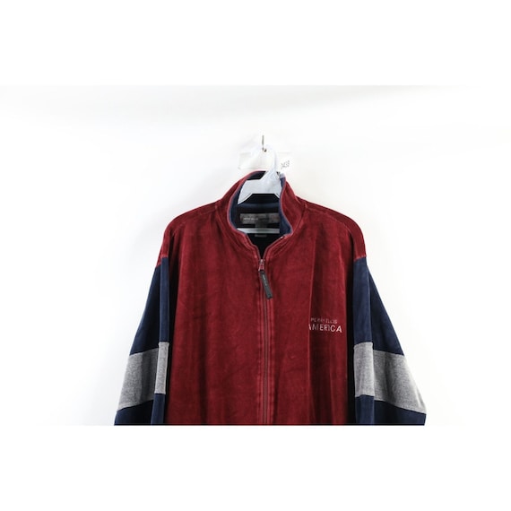 90s Perry Ellis Mens Medium Faded Spell Out Velour Warm Up Track Jacket Perry Ellis Faded Warm up Jacket Mens Faded Velour Track Jacket
