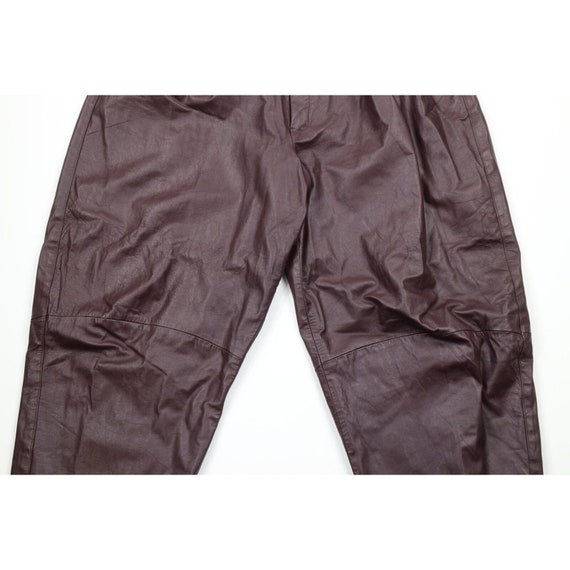 90s Streetwear Mens 42x31 Distressed Pleated Leat… - image 3