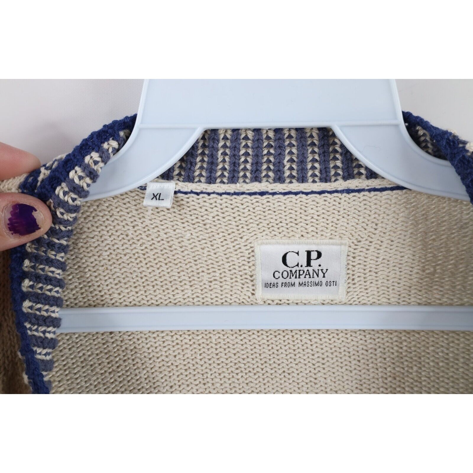 90s CP Company Massimo Osti Mens XL Blank Ribbed Knit V-neck  