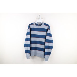 70s Streetwear Mens Large Striped Color Block Knit Crewneck Sweater USA, Vintage Striped Color Block Sweater, 1970s Knit Sweater, Vintage