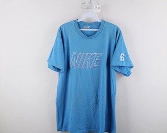 90s Nike Mens Large Distressed Spell Out Block Letter T-Shirt Blue USA, Vintage Nike Block Letter T-Shirt, 1990s Nike T-Shirt, Vintage Nike