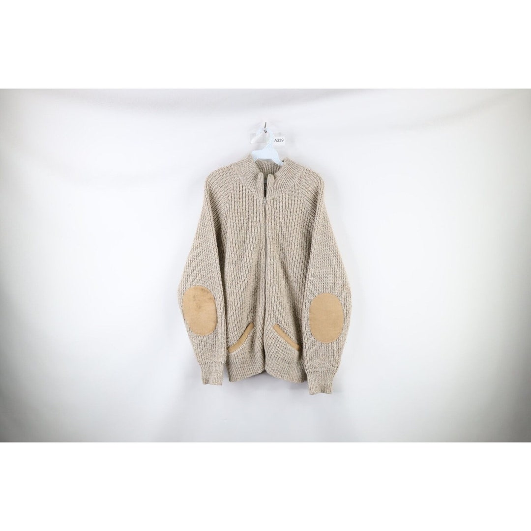 70s Orvis Mens S Leather Elbow Patch Wool Knit Full Zip Cardigan