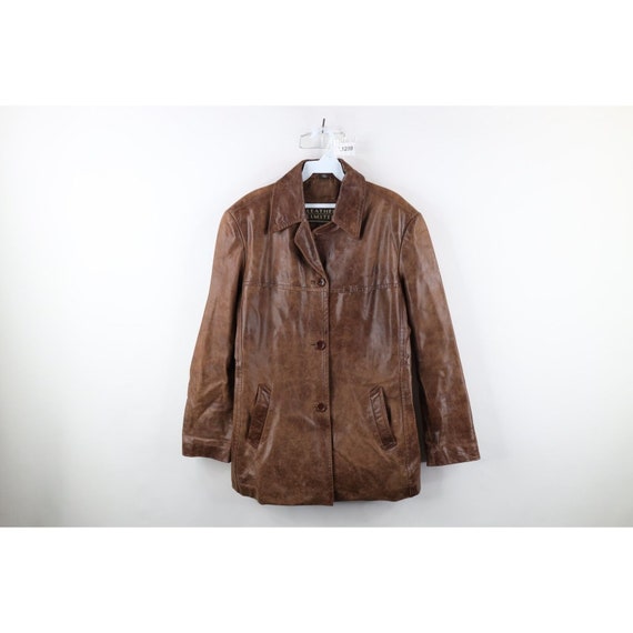 90s Streetwear Womens XL Lined Full Button Leather