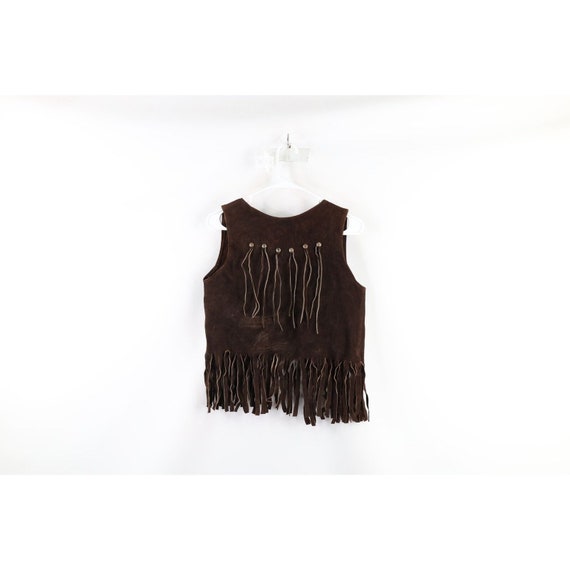 60s Boho Chic Womens M Distressed Studded Fringed… - image 7