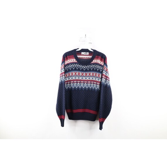 60s 70s Streetwear Mens Small Fair Isle Nordic Kni