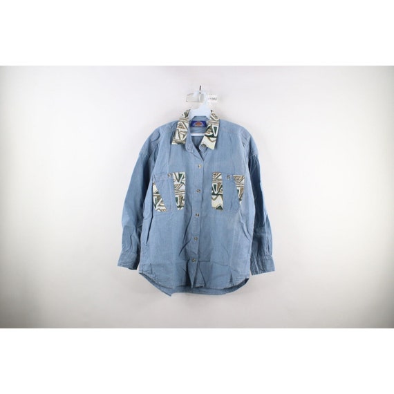 90s Streetwear Womens Small Faded Chambray Abstra… - image 1