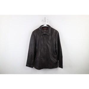 Grande veste zippée à col en cuir doublé Streetwear pour femmes des années 90, marron, veste en cuir souple vintage, veste en cuir à col des années 1990, femme