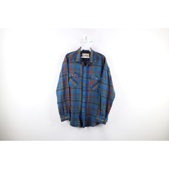 70s Streetwear Mens Size Large Rainbow Plaid Knit… - image 1