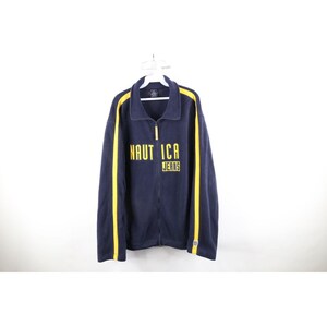 90s Nautica Mens XL Spell Out Block Letter Full Zip Fleece Chaqueta Azul, Vintage Nautica Chaqueta, 1990s Nautica Jeans Chaqueta, Chaqueta de lana
