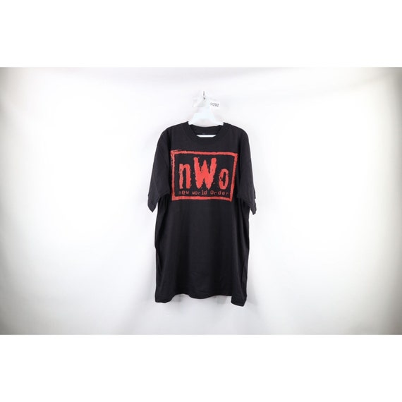 90s Mens XL Spell Out New World Order NWO Double Sided 90s Mens XL Spell Out New World Order NWO Double Sided