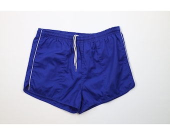 70er Jahre Streetwear Herren Große verblasste leere Lauf-Jogging-Kurzshorts Blau, Vintage Blanko-Laufshorts, 1970er-Laufshorts, 70er-Shorts