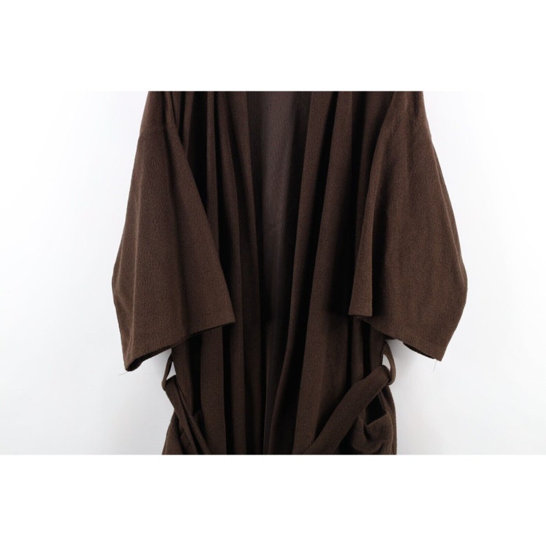 60s Streetwear Mens OSFA Blank Velour Fleece Belted Bath Robe Brown USA, Vintage Velour Bath