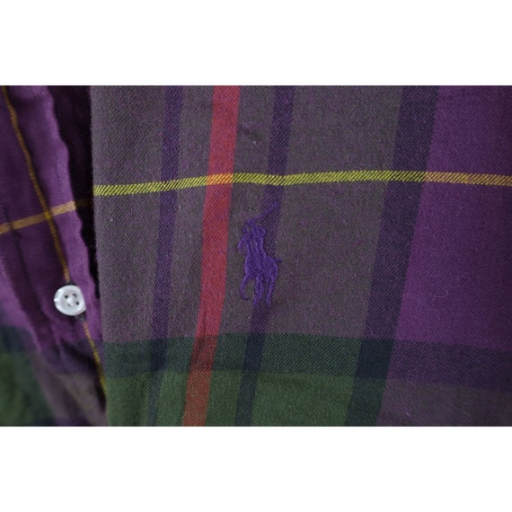 90s Ralph Lauren Mens Large Faded Rainbow Plaid F… - image 4