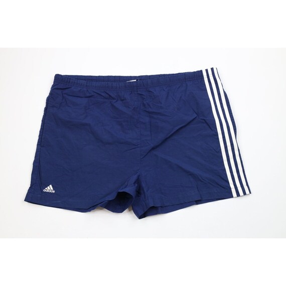 Pantalones cortos de futbol a rayas Adidas de los anos 90 para hombre grandes desgastados por