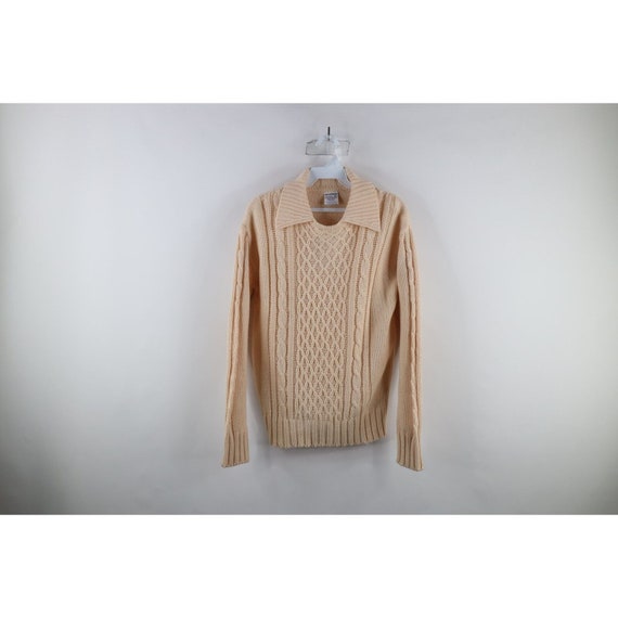 70s Streetwear Womens Large Chunky Cable Knit Fish