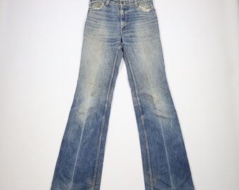 70s Streetwear Mens 30x36 Thrashed Wide Leg Bell Bottoms Denim Jeans, Vintage Bell Bottoms Denim Jeans, 1970s Thrashed Jeans, Vintage Jeans
