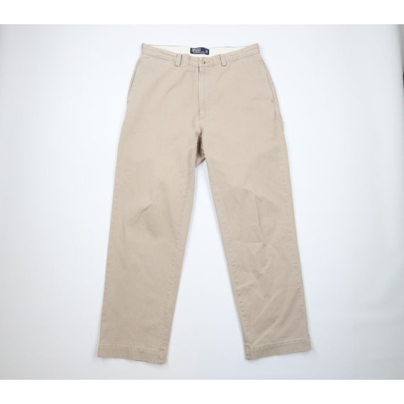 90s Ralph Lauren Mens 35x32 Distressed Spell Out Wide Leg Chino