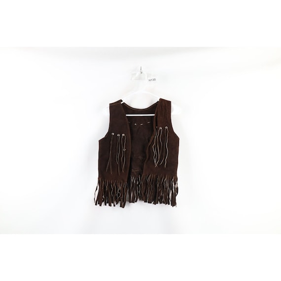 60s Boho Chic Womens M Distressed Studded Fringed… - image 1