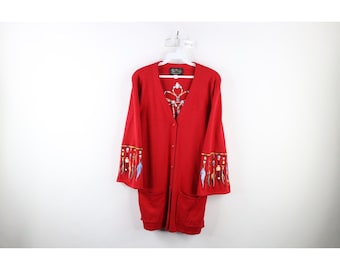 Pull cardigan en tricot plumes moyen streetwear femmes des années 90, rouge, pull cardigan perles vintage, pull cardigan plumes des années 1990, des années 90