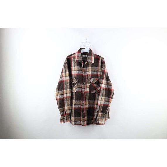 90s Streetwear Mens Large Linen Wool Blend CPO Button Shirt